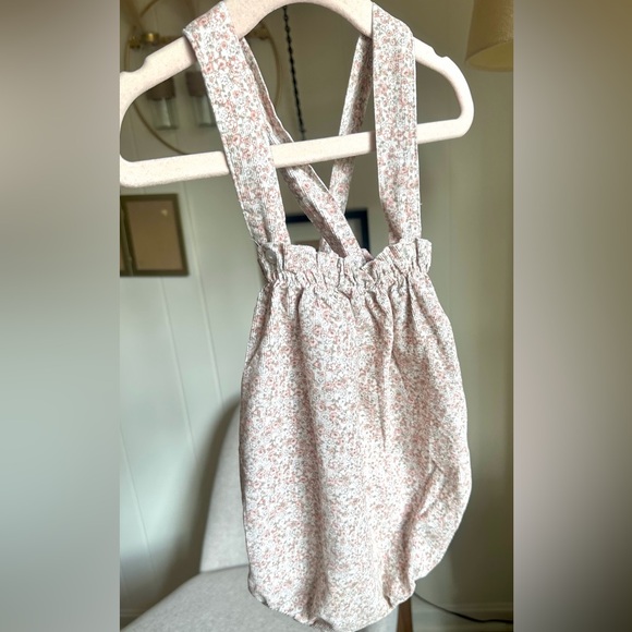 Dona Carmen Spanish Brand Other - Kids Floral Suspender One-Piece Romper in Soft Pink